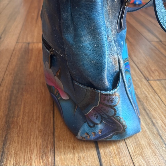 Anna by Anuschka Hand Painted Tropical Flower Leather Medium Shoulder Bag - Picture 12 of 14